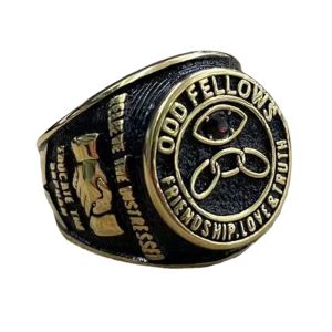 Pure Stainless Steel ODD Fellows Ring for Men with Red Rhinestone Size 7-14