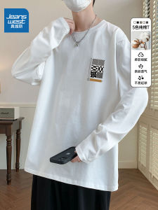 Jeanswest Mens Long Sleeve round Neck T-Shirt Pure Cotton Breathable Loose Fit Spring Autumn New Style Casual Comfortable Top