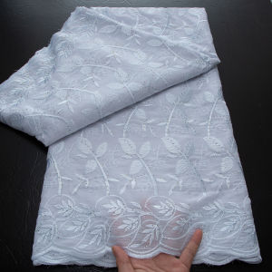 Nigerian Embroiderred Cotton Lace Fabric 2025 High Quality 5 Yards Swiss Voile African Lace Fabric Party Dress for Men Sew A4350