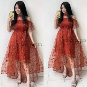Glowy Dress Sabrina Wanita Elegant Anggun | Dress Bridesmaid Prewedding Pesta kondangan Imlek Dress Gereja Natal Terbaru