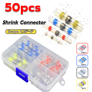 50Pcs Solder Seal Wire Connector Heat Shrink Butt Connectors Waterproof and Insulated Wire Cable Splice Terminal Kit