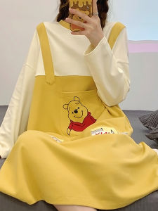 Pooh Pajamas Womens Summer Short Sleeve Pure Cotton 2023 New Arrival Nightdress Cartoon Jumpsuit Can Be Outwear Pullover Set