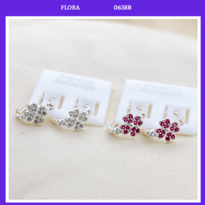 FLORA 0638B - Bông tai bạc ta hình cỏ bốn lá màu hồng trắng dành cho bé gái