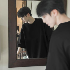 Retro Japanese Grey T-Shirt Pure Cotton Short Sleeve Summer Fashion for Men Clean Sun Style Small Collar Seven Sleeve T-Shirt