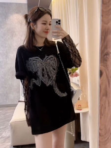 Áo Thun Nữ Tay Dài Ren Đính Đá Nhiều Lớp Dáng Rộng in Chữ Mùa Hè Phong Cách Châu Âu Thời Trang Thường Ngày