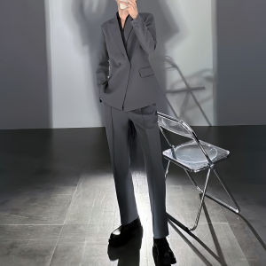 ลำลอง สีตัดกันสองชั้น ดีไซน์ ผู้ชาย ชุดสูท เสื้อแจ็คเก็ต ทันสมัย สไตล์เกาหลี ชุดสองชิ้นทุกฤดูกาล สีดำ เสื้อโค้ท