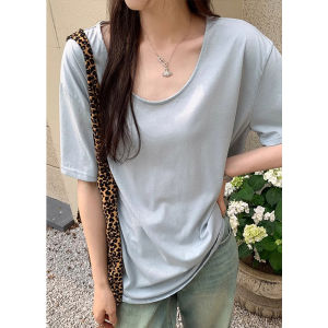 เสื้อยืดแขนสั้นเด็กผู้หญิง สีชมพู หลวม คอยู สไตล์ลำลอง หลากหลาย พรางหุ่น เสื้อท่อนบน สําหรับ ฤดูร้อน 2024 ชิค ลุคอ่อนเยาว์