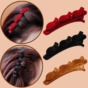 Vintage Flocking Hair Styling Clips Korean Solid Color Braid Duckbill Hairpin Simple Texture Side Bangs Hair Claw