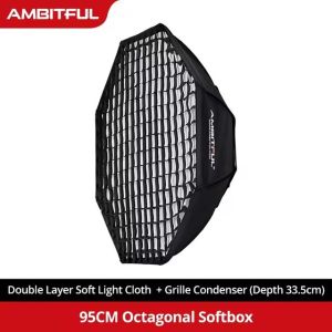 AMBITFUL FW95 95cm Rectangular Octagonal Honeycomb Grid Softbox for Bowens Studio Flash LED Light Softbox SL-60W SL200III QT600