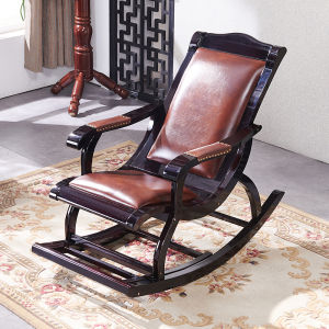 Genuine Leather Rocking Chair American Style Soft Seat Recliner for Elderly People Solid Wood Chair Balcony Office Nap Adult Lounger