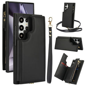 เคสใส่บัตรสำหรับ Samsung S25พิเศษพร้อมสายคล้องในแนวทแยงเปลือกกรอบโทรศัพท์มือถือช่องใส่การ์ดพร้อมเคสกระเป๋าเก็บบัตรกระเป๋าใส่ของกระเป๋าสตางค์สำหรับ Samsung Galaxy S25 Plus S24อัลตร้า S23 FE S22บวก S21 S24อัลตร้า S20 S24U ปกหนัง S25U พร้อมเชือก