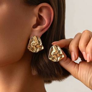 Ingemark | Ingemark Trendy Irregular Metal Folded Stud Earrings for Women Exquisite Gold Color Geometric Piercing Earrings Jewelry Gifts