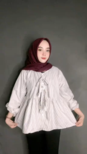 Melodyoutfit - 3in1 Setelan Wanita Kekinian One Set Blouse Salur Terbaru Remaja Aesthetic Outfit Ulzzang Set AA403