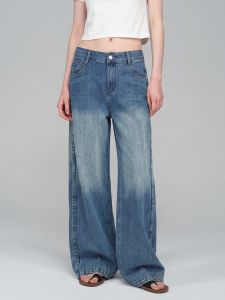 Basic House | Blue Straight Leg High Waist Wide Leg Jeans