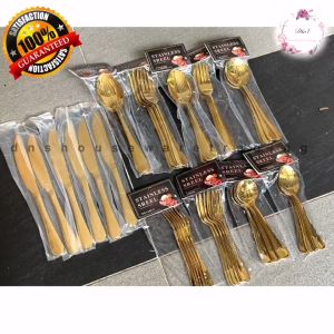 🇲🇾 GOLD Extra Thick Stainless Steel Spoon Fork Teaspoon Soup Spoon Round Sudu Garpu Emas Tebal 金色厚款加长不锈钢汤匙叉茶匙