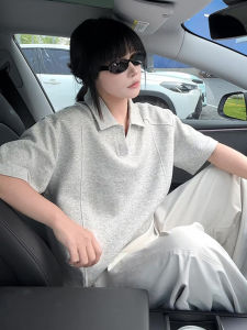 American Style V-Neck Polo Shirt Short Sleeve Cleanfit High-End Feel Half Sleeve T-Shirt Boxy Fit Turn-down Collar Summer Mens T-Shirt