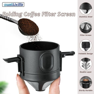 Just Living 1PC Portable Foldable Coffee Filter 304 Stainless Steel Easy Clean Reusable Coffee Funnel Paperless Pour Over Holder Coffee Drippe Double Coffee Funnel Retractable Drip Filter Free
