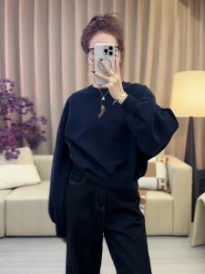 Korean Style Pure Color Simple round Neck Short Sweatshirt Womens Fashion Loose Top Early Autumn New Arrival Lazy Style