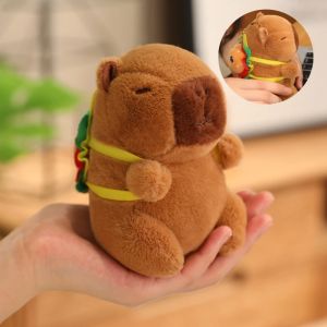 12cm Creative Capybara Small Pendant With Pikachu Hat Stuffed Animal Capybara Hold Bread Boba Milk Tea Plush Toy Cute Doll