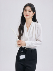 V-Neck White Elegant Shirt