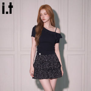 Black Off-Shoulder Ruffle Short Sleeve Slim Fit Top