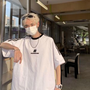 Heavyweight Pure Cotton Loose Short Sleeve T-Shirt Mens Fashion Brand Couples Match Shoulder Insert Sporty Body Tee Large Size