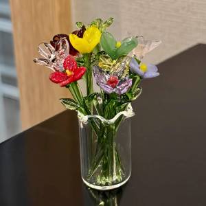 Miniature Handmade Zibo Lushui Flower Vase Artificial Flower Decorative Display Piece for Living Room Home Decoration