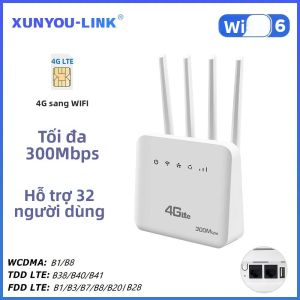 Bộ Định Tuyến WiFi 6 4G LTE XUNYOU-LINK Tốc Độ 300Mbps Modem Không Dây Khe Cắm Thẻ SIM Hỗ Trợ 32 Thiết Bị Bộ Định Tuyến Mạng Gia Đình Dành Cho Châu Á Châu Phi Châu Âu