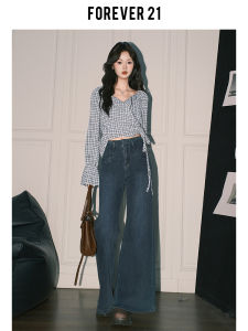 Forever 21 Loose Wide Leg Jeans Womens High Waist Slim Straight Blue Denim Pants Vintage Style Casual High Waist Jeans