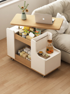 Mobile Rotatable Height-Adjustable Wooden Side Table