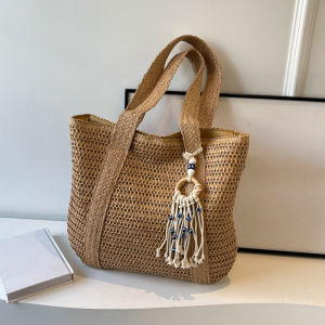 Summer Luxury Straw Woven Tote Bag Large Capacity Casual Tassel Handbag Fashion Beach Travel Shoulder Bag for Women