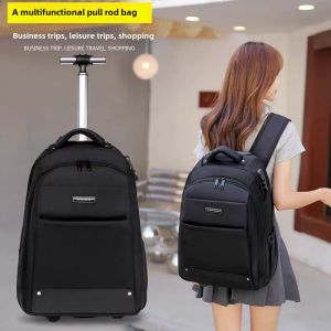 Oxford Cloth Luggage Bag with Pull Rod And Wheels Business Travel Computer Backpack 