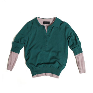 MASONPRINCE Retro Turquoise Comfortable Woolen Polo Shirt Fake Two-Piece Lightweight Machine Washable Long Sleeve Youth Trend