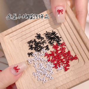 Internet Hot New Bows Nail Ornament Baking Paint for Metal Alloy Red Black White Small Size Bow Tie Nail Decorative Diamond