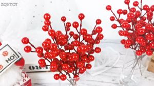 Nuvox 36pcs Christmas Artificial Red Berry Branches Red Holly Berries Branch for Christmas Tree Decorations Artificial Fruit Red Cherry Plants Home Christmas Party Decoration DIY Gift