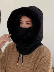 Mũ Len Dệt Kim Dày Giữ Ấm Mùa Đông Cho Nữ Khăn Quàng Cổ Đi Xe Đạp Chống Gió Bảo Vệ Tai Kiểu Dáng Đa Năng Thời Trang Thường Ngày