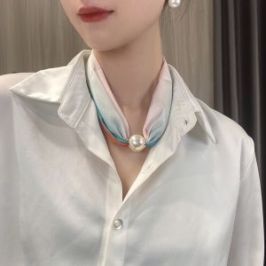 New 2025 Fashion Pearl Magnetic Clasp Milk Satin Necklace Scarf Versatile Elegance Small Silk Scarf Chinese Style Summer Spring