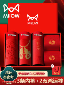 Red Modal Mens Boxer Shorts Cat Person Year of Snake Underwear Gift Box Antibacterial mid Waist U Design for Young Men