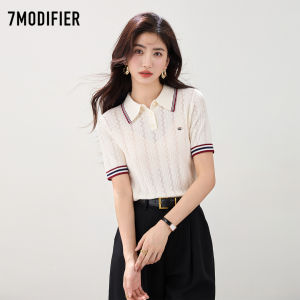 7.Modifier | Áo Polo Kiểu Học Sinh Thêu Ren Dập Lỗ Ôm Sát