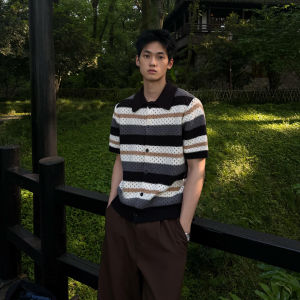 OUMULONG | Breathable Knitted Stripe Polo Shirt for Men