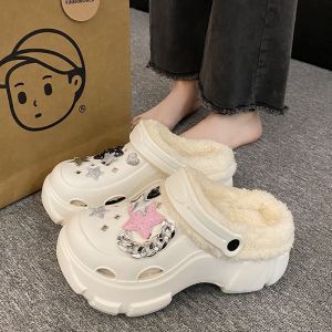 Womens Winter Fleece Lined EVA Home Slippers Thick Sole Clog Shoes with Inner Sleeve And Back Heel for Indoor And Outdoor Wear