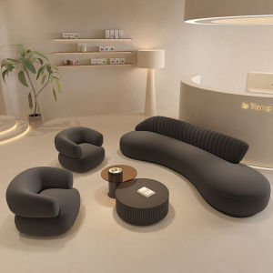 Black Arc Sofa Luxury Style Fabric Couch for Reception Area Office Break Room Beauty Salon Lightweight Elegant Design