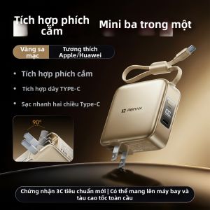 Remax | Sạc Dự Phòng Trinity Có Cắm Tích Hợp Dây Cáp An Toàn Đã Được Chứng Nhận Tương Thích Máy Bay Mỏng Gọn Sạc Nhanh Dung Lượng Lớn