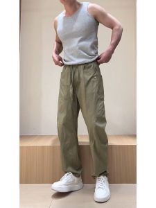 Quần Ống Đứng Màu Xanh Quân Đội Nhanh Khô Mùa Hè Quần Ống Rộng Phong Cách Mỹ Cổ Điển Quần Harem Cạp Giữa Quần Dài