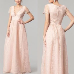 Blush Pink Embroidered Lace A-Line Evening Gown | Elegant Formal Dress | Small & Medium | US Imported