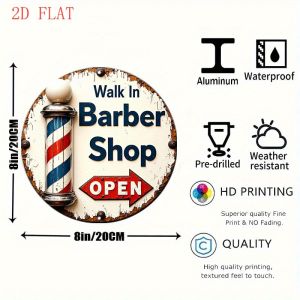 CIFbuy | Vintage Barber Shop Metal Wall Decor - Retro "Walk In" Sign with Red & Blue Pole Durable Indoor Outdoor 1pc