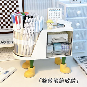 Luxurious Rotating Pen Holder Desktop Organizer Box with Drawer Multi-Functional Stationery Storage for Office And Students