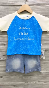 Cotton Terno for Kids Casual Blue Plain Tee Casual Outfit 1-5yrs old E55