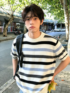 LIUBU | Mens Summer Casual Relaxed Cleanfit Knit Striped T-Shirt