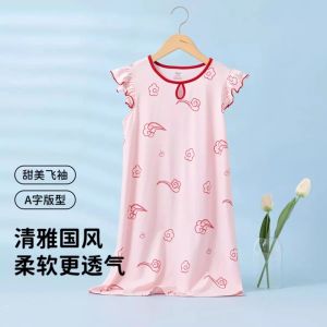 Pure Cotton Princess Style Childrens Dress Summer Thin Sleeveless Mid-Length Sleepwear Home Clothes for Girls Topguagua